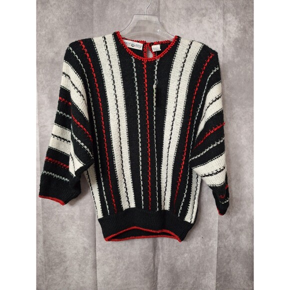 Vintage Thick Knit Sweater Women's M Stripedd Metallic Dolman Sleeve Retro - Picture 2 of 14